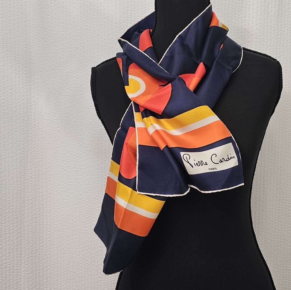 Pierre Cardin Paris Bold Multicolor Scarf 100% Natural Silk -Handrolled